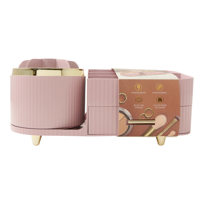 Rangement pour cosmétiques cannelé - rose, 13,5 po x 6,3 po x 6 po