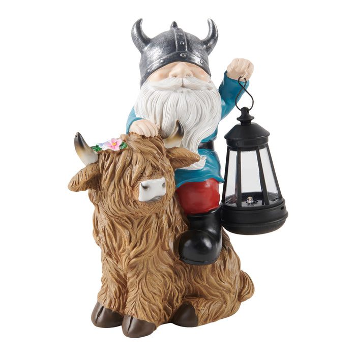 Décoration gnome et vache Highland à l'énergie solaire, 9 po x 5,5 po x 10,5 po