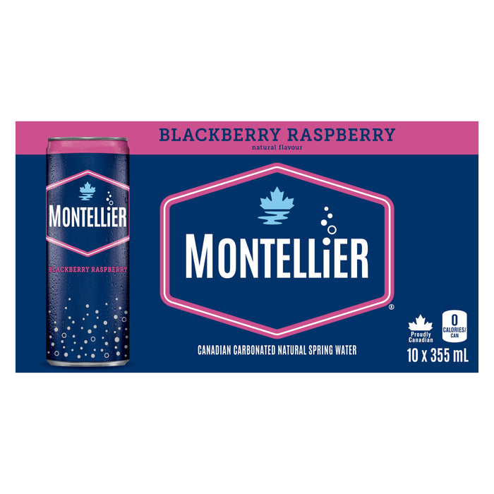 Montellier Canadian Carbonated Natural Spring Water, Blackberry Raspberry, 10-Pack, 355 ml