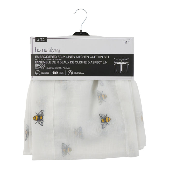 HomeStyles Embroidered Valance and Tiers Kitchen Curtain Set, 3-Piece