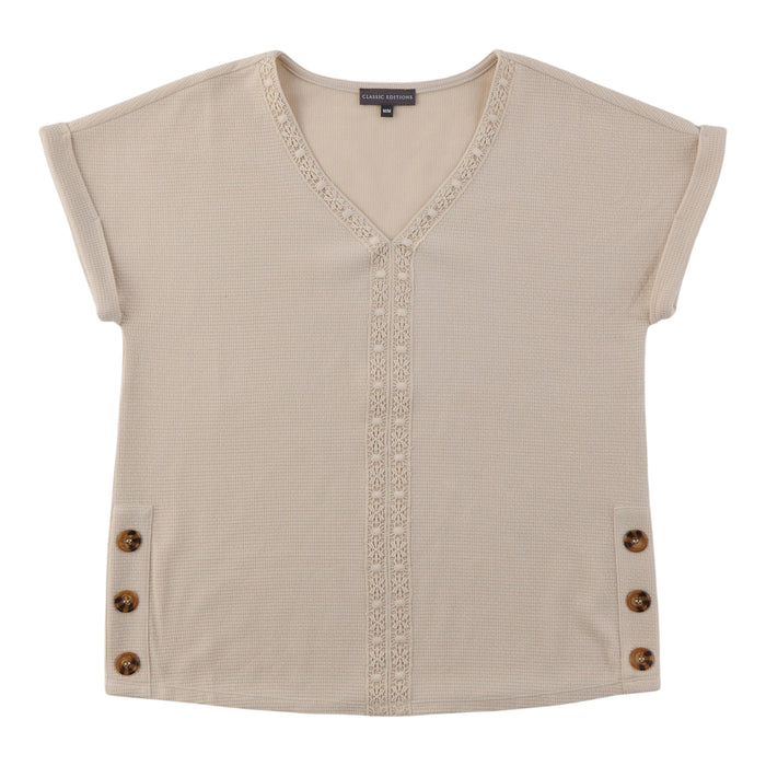 Haut à col en V avec boutons Classic Editions pour femmes