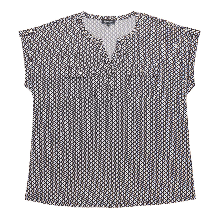 lily morgan Women's Plus Printed Henley Top