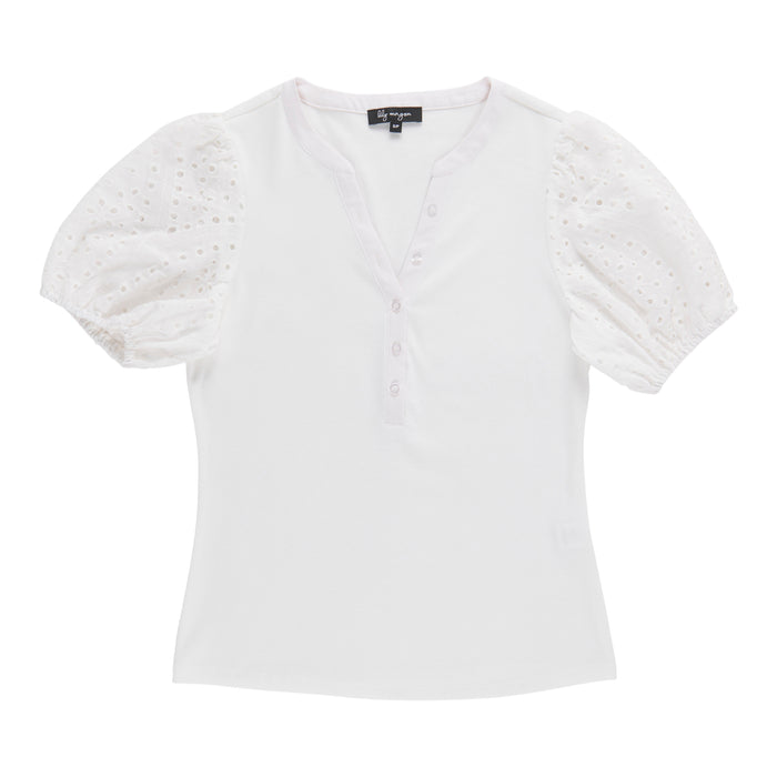 lily morgan Women's Lace-Sleeve Top