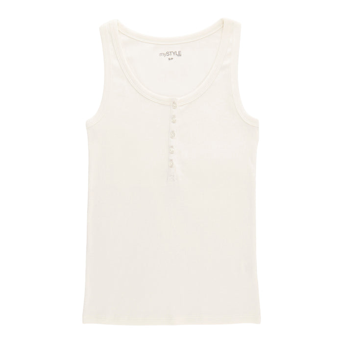 mySTYLE Women's Ribbed Henley Tank Top
