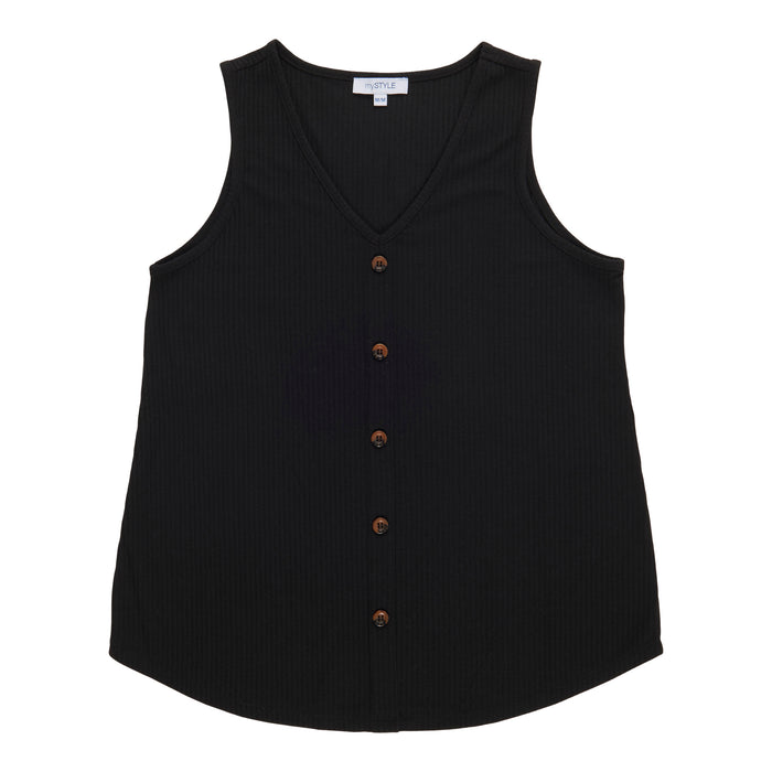 mySTYLE Women's Ribbed Button Front Tank Top