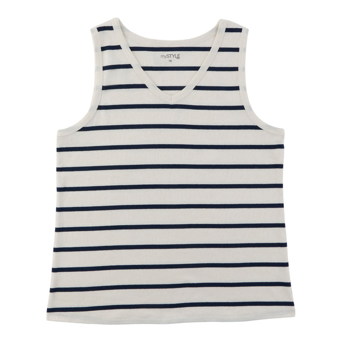 mySTYLE Women's Plus Ribbed V-Neck Tank Top