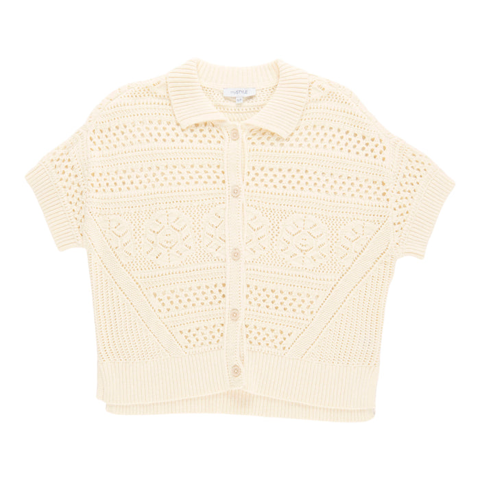 mySTYLE Women's Crochet Short Sleeve Cardigan