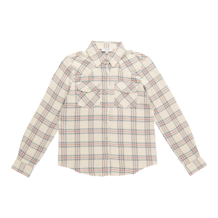 mySTYLE Women's Plaid Crinkle Shirt