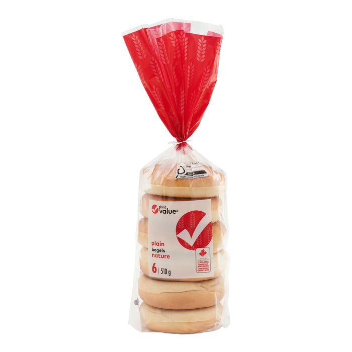 Giant Value Plain Bagels, 510 g