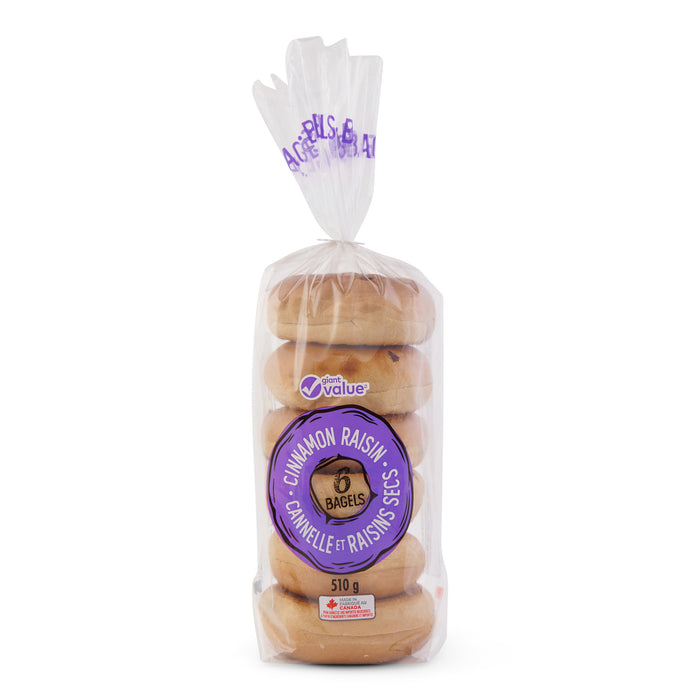 Giant Value Cinnamon Raisin Bagels, 6-Pack, 510 g
