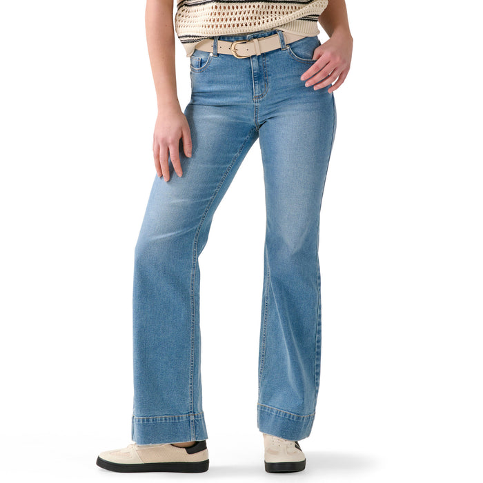 mySTYLE Women's Wide Leg Cuff Denim Pants