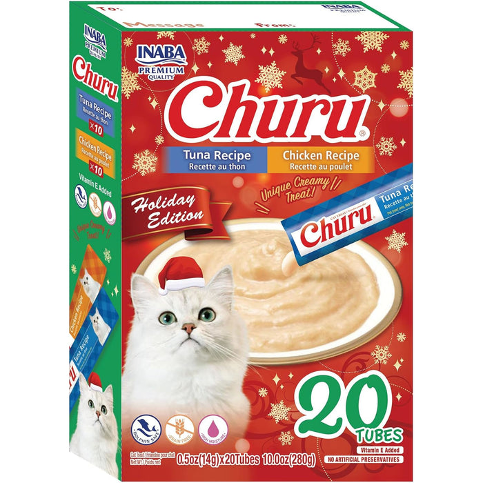 Gâteries à lécher des Fêtes pour chats, au thon et au poulet Churu Inaba, 14 g – emb. de 22