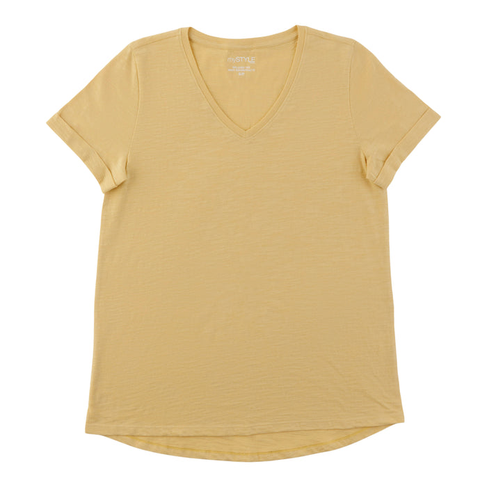 T-shirt à col en V et manches roulées mySTYLE pour femmes