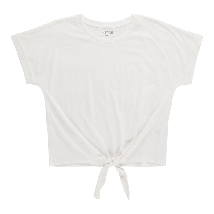T-shirt noué à l’avant à manches roulées mySTYLE pour femmes