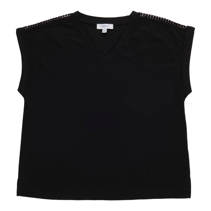 mySTYLE Women's V-Neck Crochet Tee