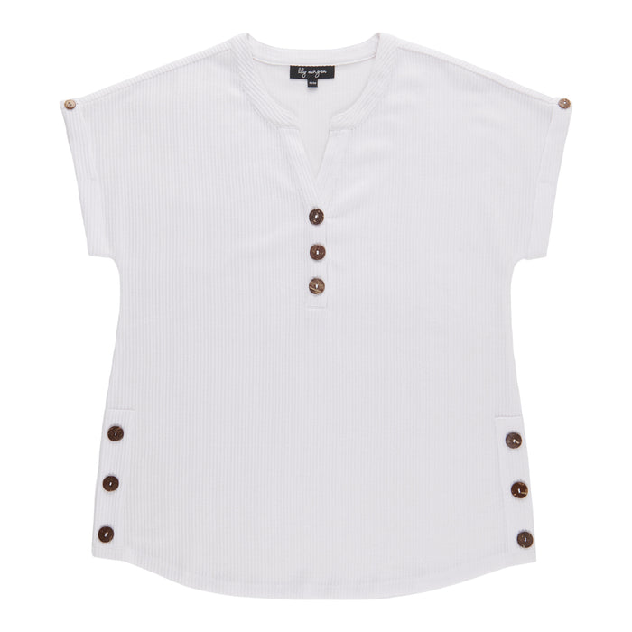 lily morgan Women's Solid Top with Coconut Buttons