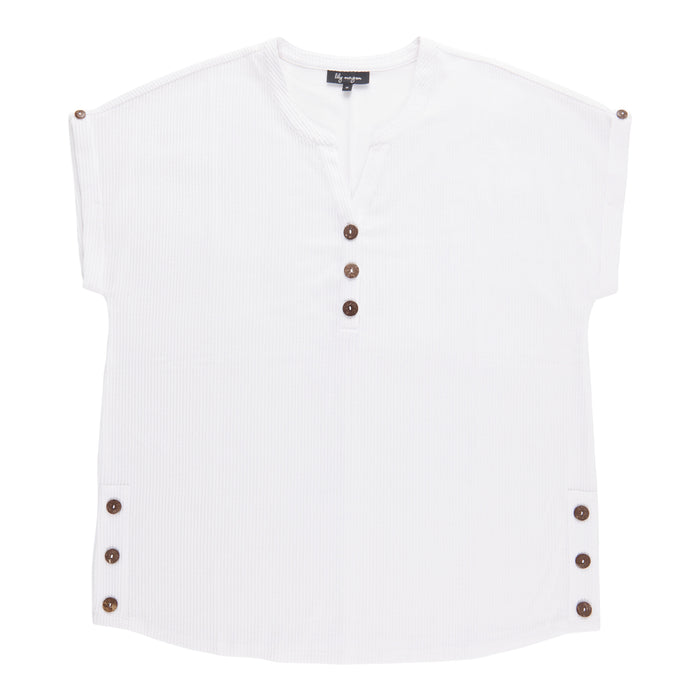 lily morgan Women's Plus Solid Top with Coconut Buttons