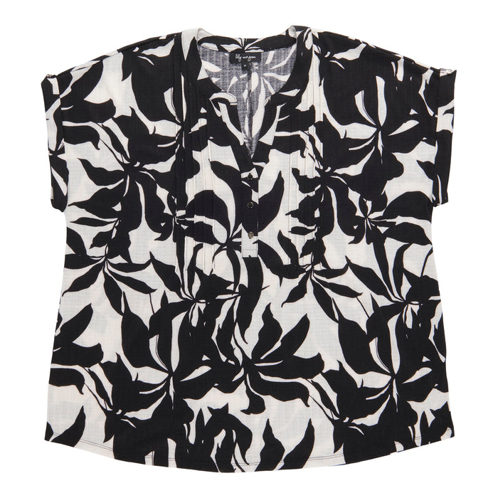 lily morgan Women's Plus Printed Pintuck Top