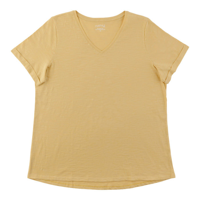 T-shirt à col rond et à manches roulées mySTYLE taille plus pour femmes