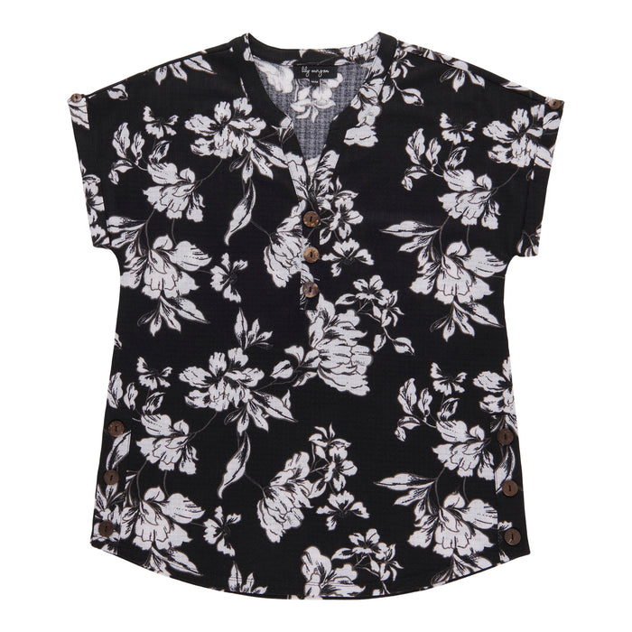 lily morgan Women's Printed Top with Coconut Buttons