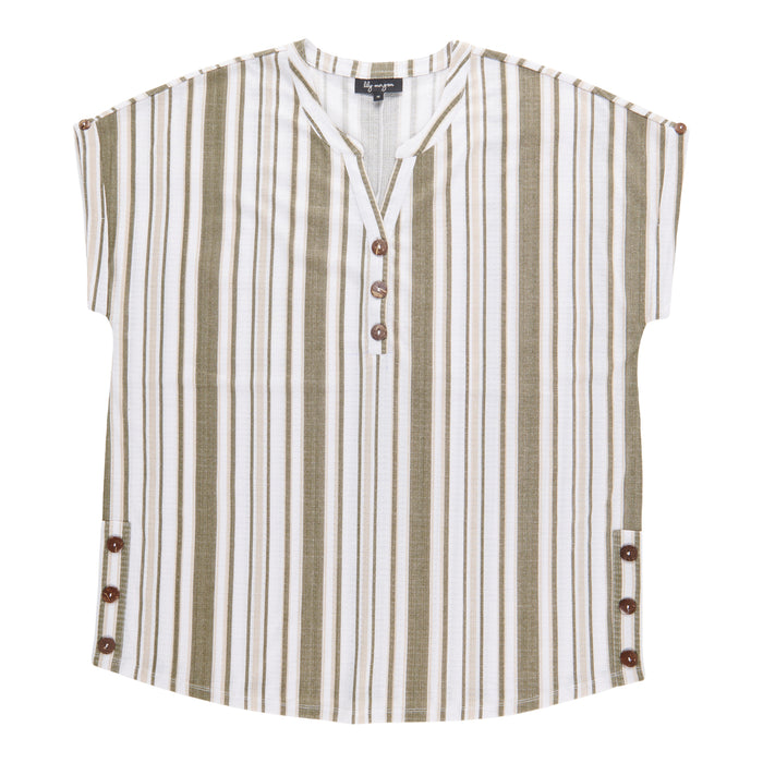 lily morgan Women's Plus Printed Top with Coconut Buttons