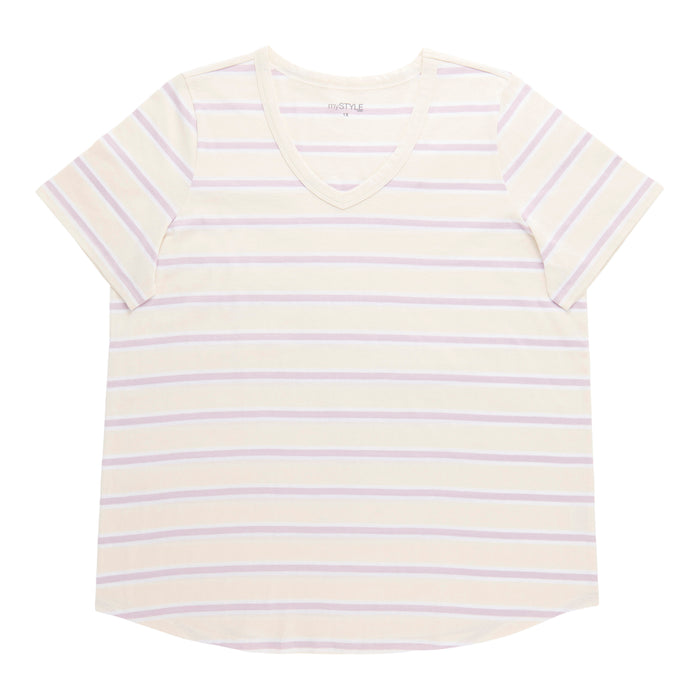 T-shirt rayé à col en V taille plus mySTYLE pour femmes