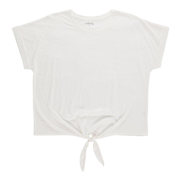 mySTYLE Women's Plus Rolled Sleeves Tie Front T-Shirt