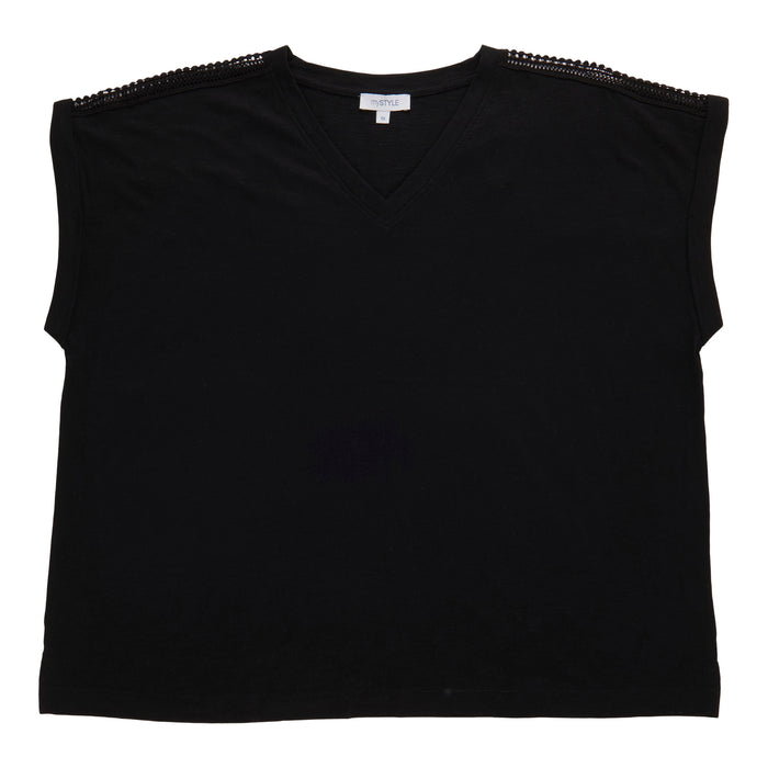 mySTYLE Women's Plus V-Neck Crochet Tee