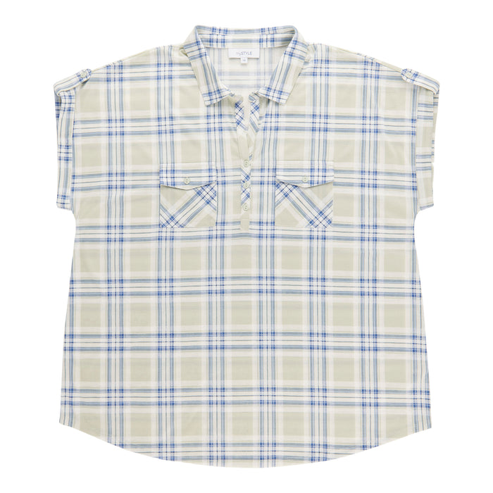 mySTYLE Women's Plus Collared Printed Top