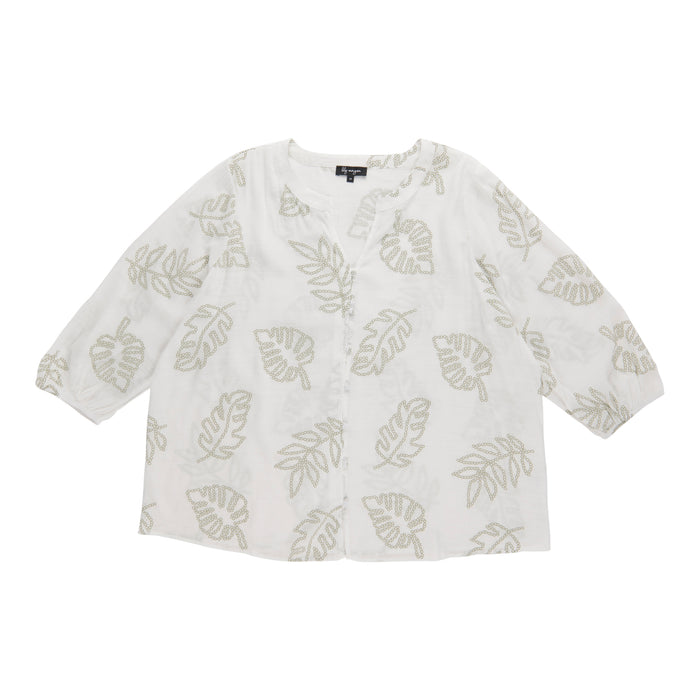 lily morgan Women's Plus Printed Puff Sleeve Blouse