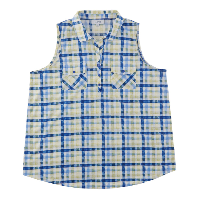 mySTYLE Women's Plus Sleeveless Plaid Top
