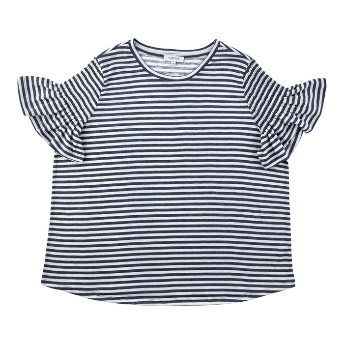 mySTYLE Women's Plus Smocked Striped Top