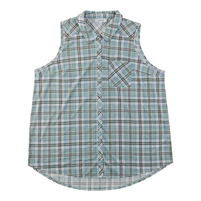 mySTYLE Women's Plus Printed Sleeveless Shirt