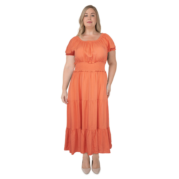 mySTYLE Women's Plus Solid Tiered Midi Dress