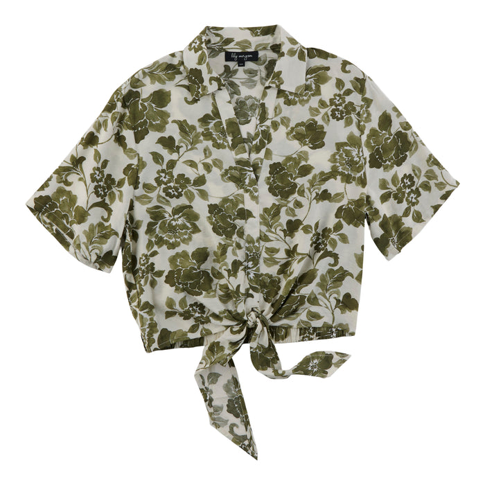 lily morgan Women's Printed Airy Tie-Front Blouse