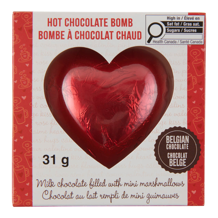 Bombe à chocolat chaud en forme de cœur, chocolat belge, 31 g 