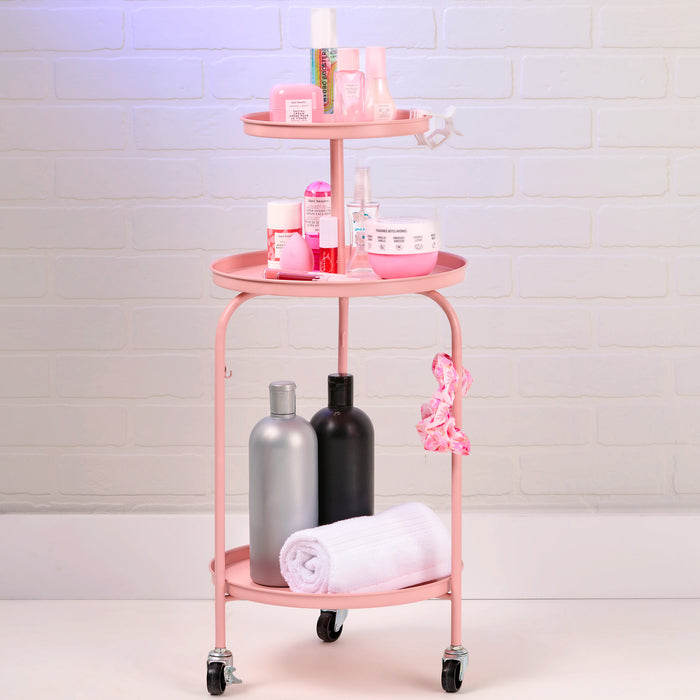 HomeStyles 3-Tier Vanity Cart, Pink, 12-in x 12-in x 26-in.