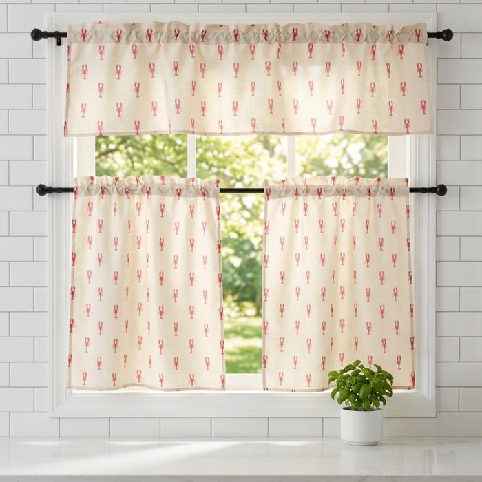 HomeStyles Printed Faux Linen Valance and Tiers Kitchen Curtain Set, 3-Piece
