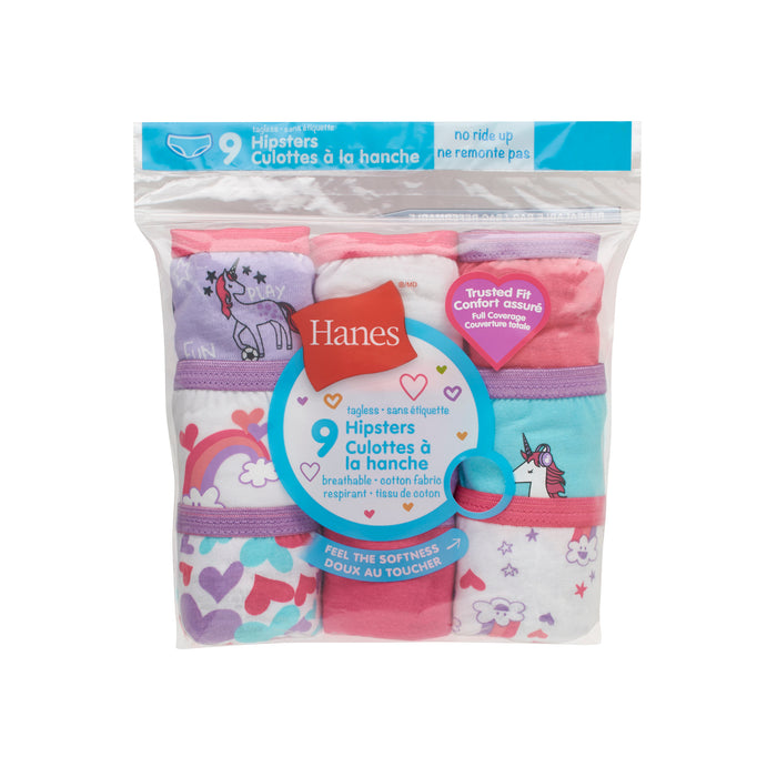 Hanes Girls' Printed Hipster Underwear, 9-Pack