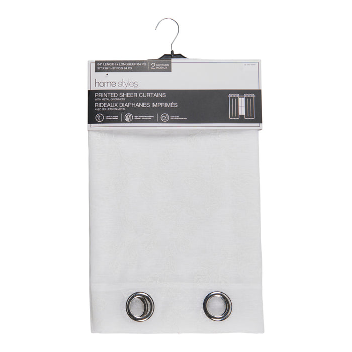 HomeStyles Printed Faux Sheer Curtains with Grommets, 2-Pack, 37-in x 84-in.