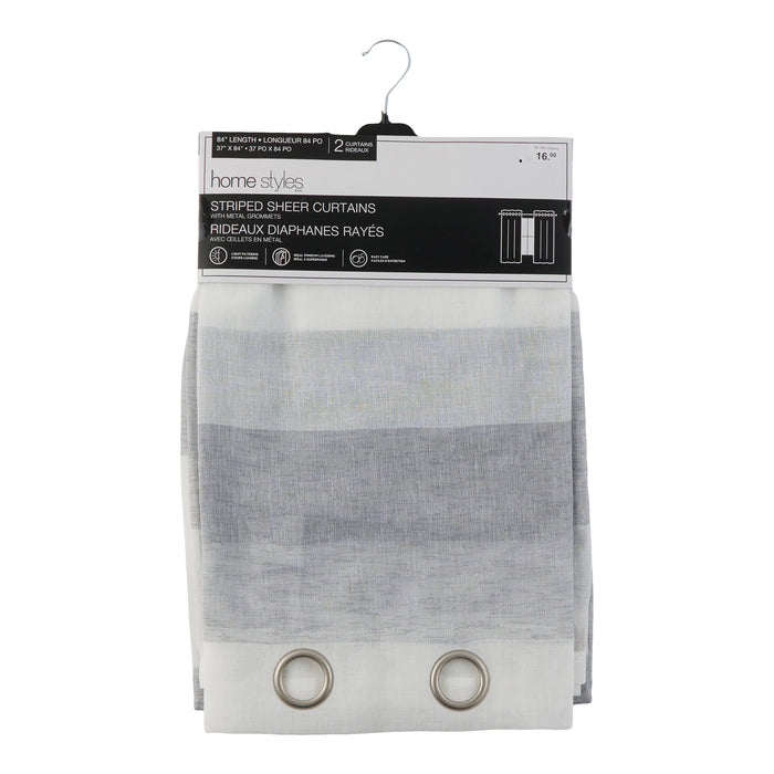 HomeStyles Striped Sheer Curtains, 2-Pack, 37-in x 84-in.