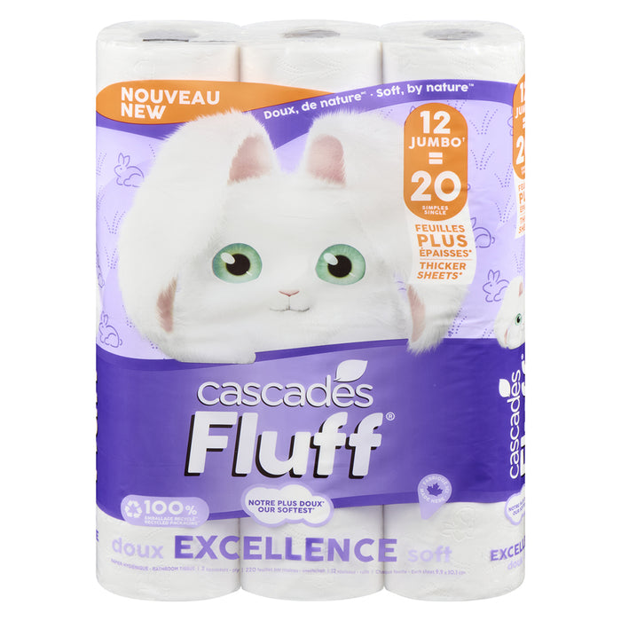 Cascades Fluff Papier Hygiénique Doux Excellence 2 Épaisseurs, emb. de 12