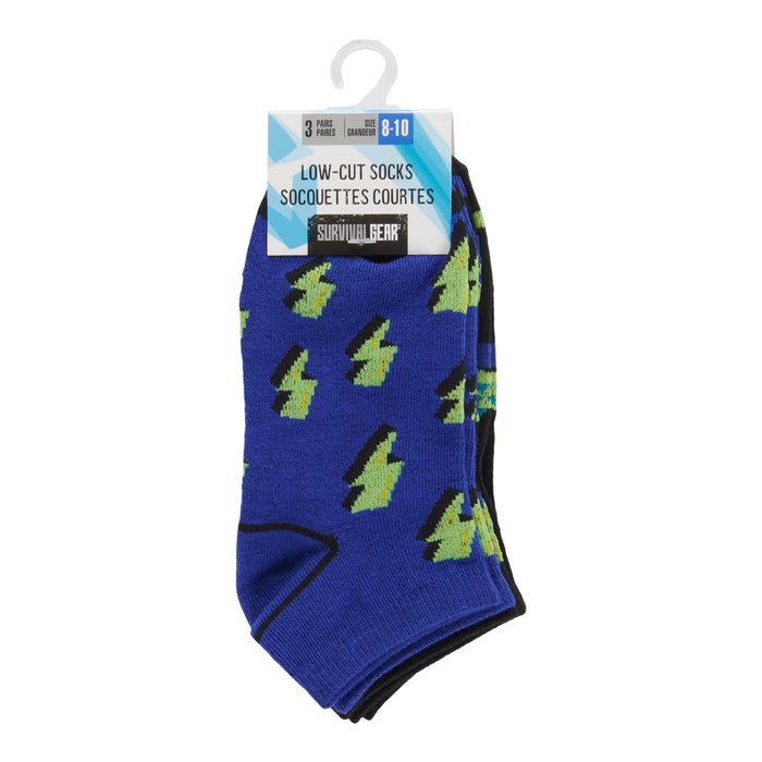 SURVIVAL GEAR Boys' Printed Low Cut Socks, 3-Pack