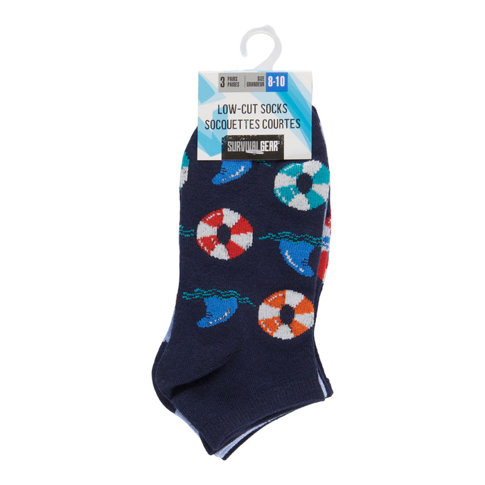 SURVIVAL GEAR Boys' Printed Low Cut Socks, 3-Pack