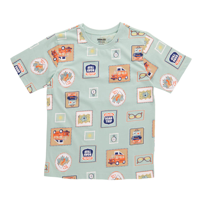T-shirt imprimé à manches courtes Vagues fraîches SURVIVAL GEAR pour garçons
