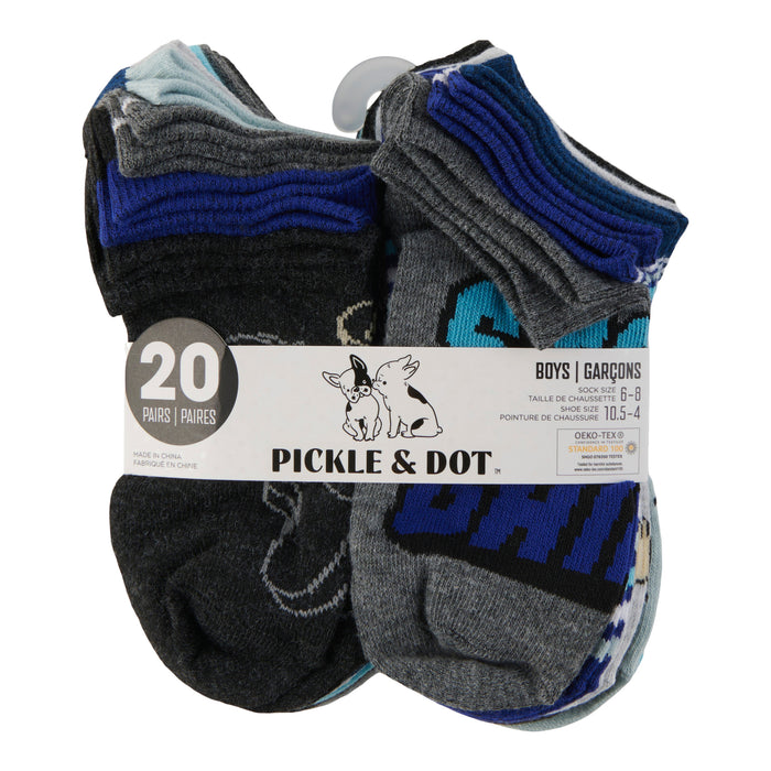 Boys' Pickle & Dot Low Cut Ankle Socks, 20-Pack