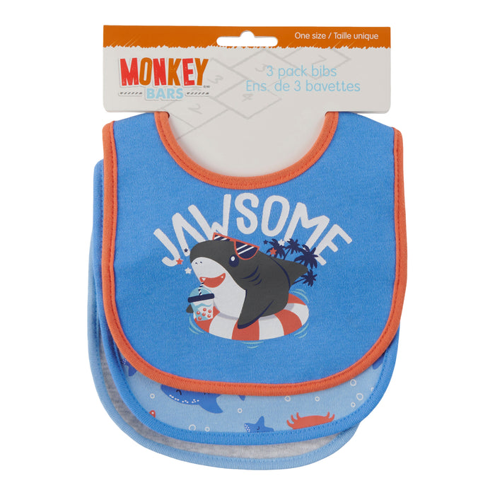 MONKEY BARS Infant Unisex Sea and Fruit Printed Bib Set, 3-Pack