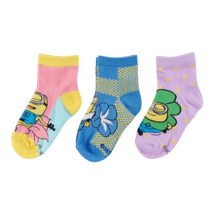 Girls' Licensed Minions Quarter Crew Socks, 3-Pack