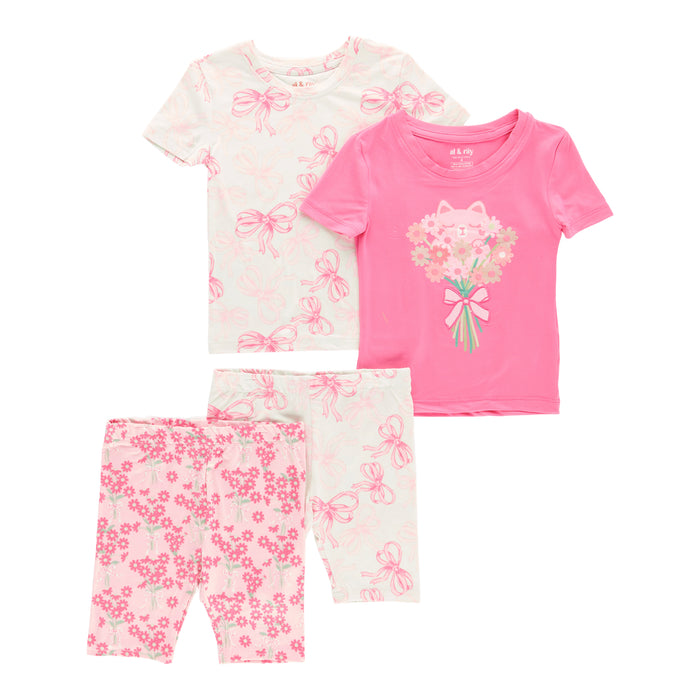 Pyjama imprimé à manches courtes pour toutes-petites, 4 pièces