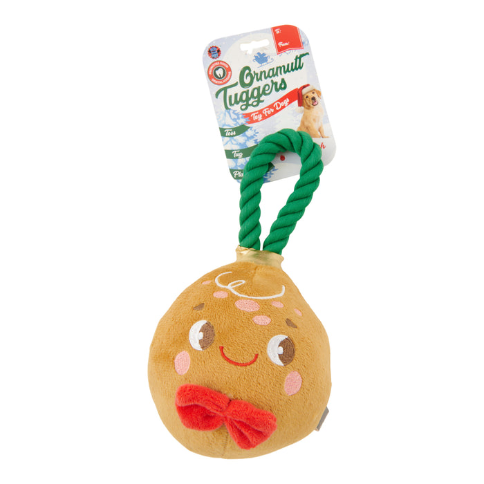 Gingerbread Man Ornament Plush with Rope Dog Toy